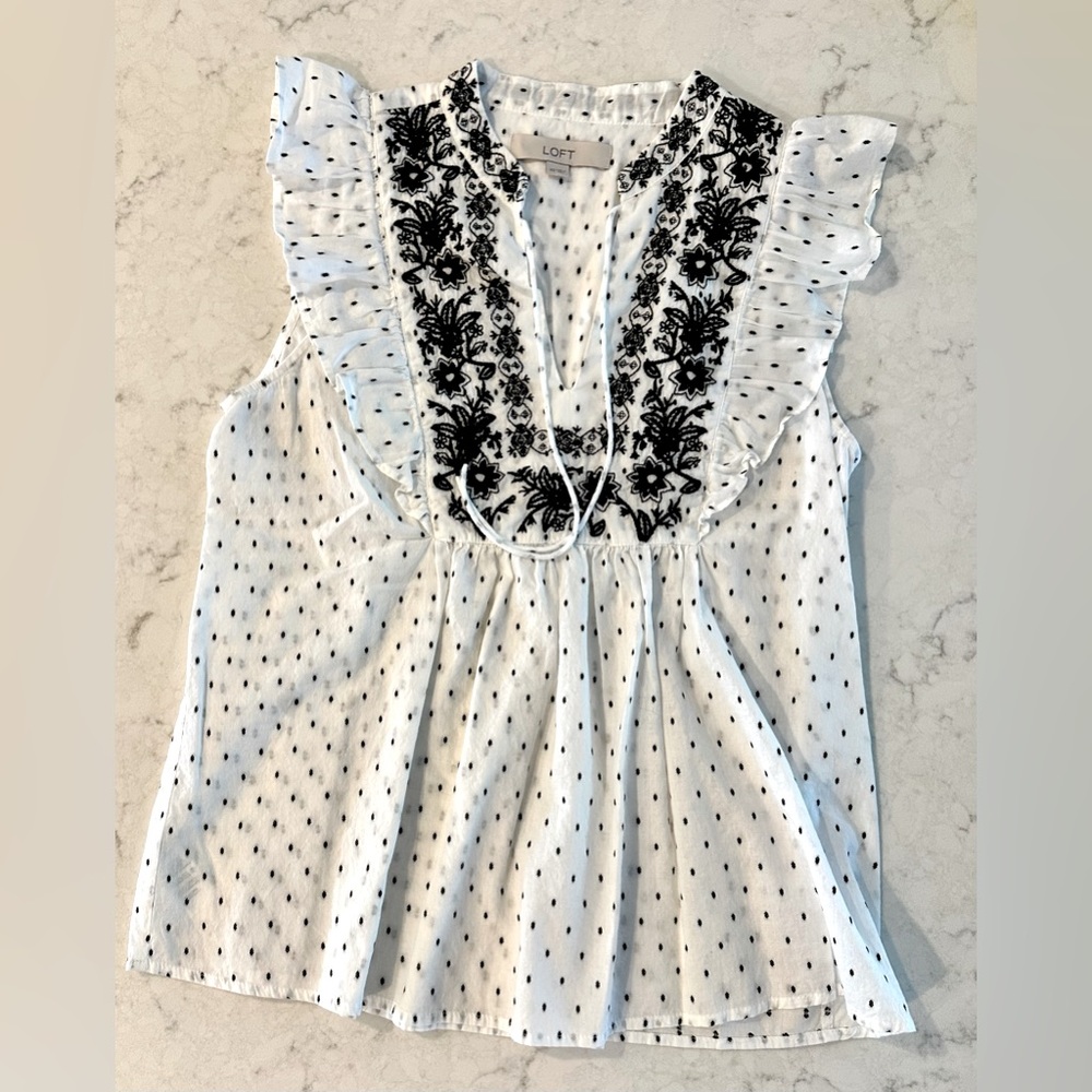 LOFT Women’s Smocked Split Neck Shell Top